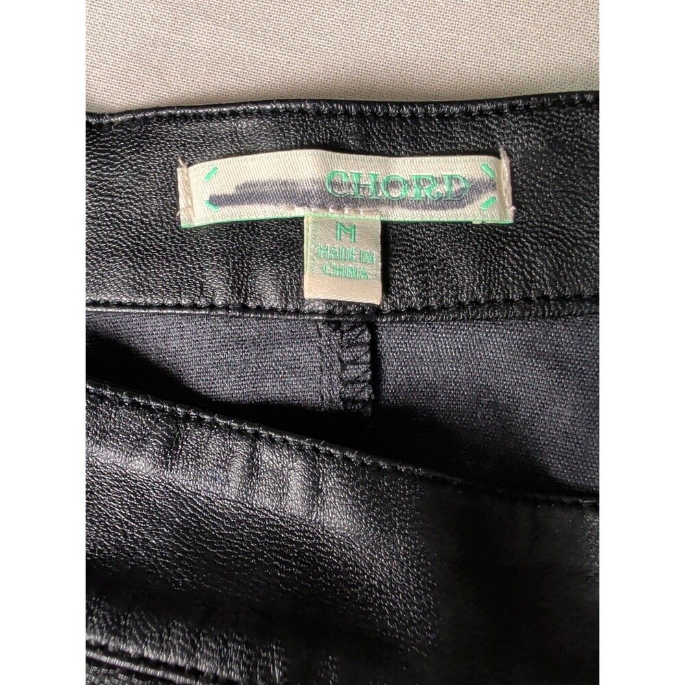 Handmade Reworked Black Faux Leather Skater Mini Skirt M Raw Hem Goth Y2K OOAK - Picture 9 of 13